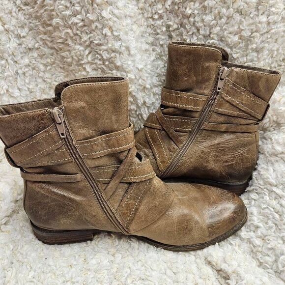 Miz Mooz Bailey Moto Tan Leather Boots Women's sz 9 - Picture 6 of 8
